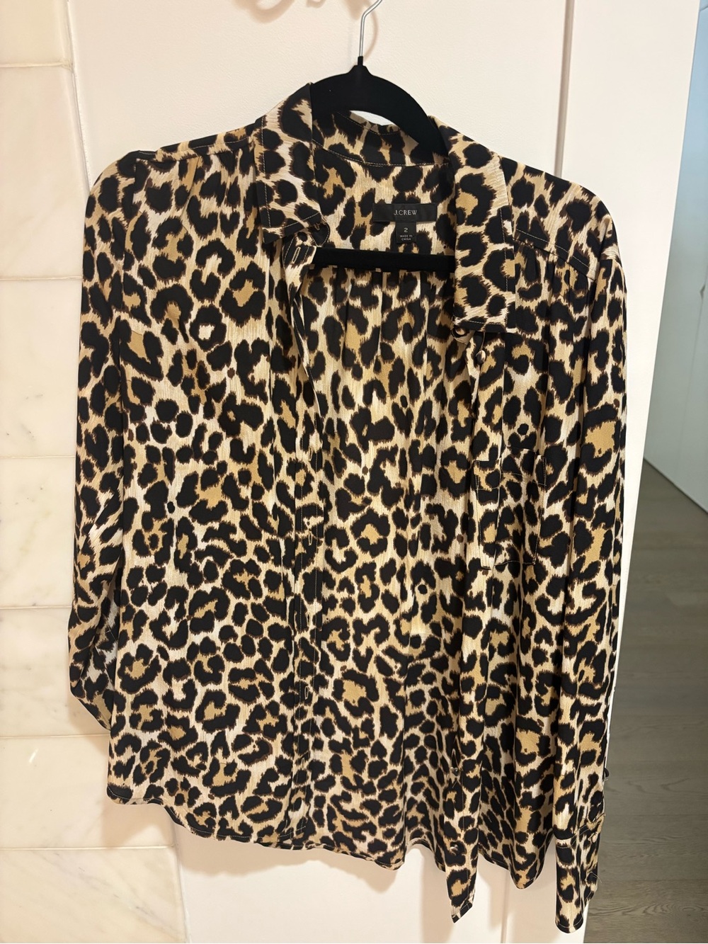 J. Crew Silk Leopard Print Button-Down Shirt